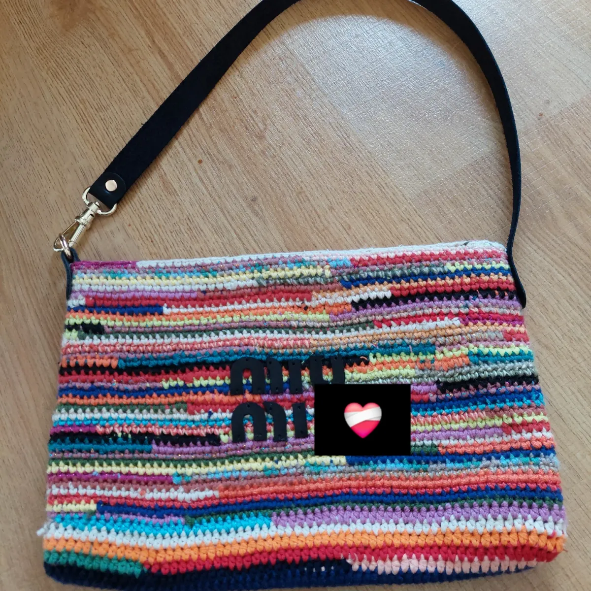 Rengarenk Çizgili Örgü Clutch Çanta