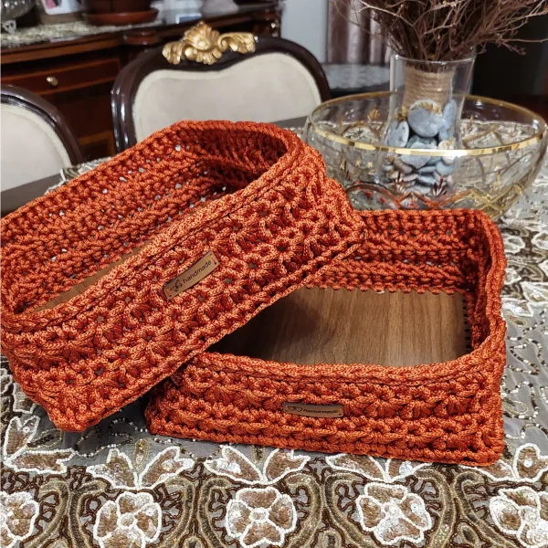 Terracotta Crochet Storage Basket Set
