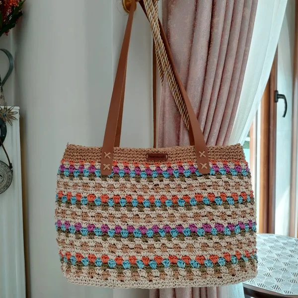 Multicolor Striped Pattern Crochet Tote
