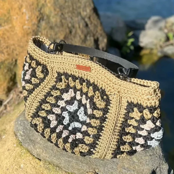Bej Siyah Kareli Desenli Doğa Çantası