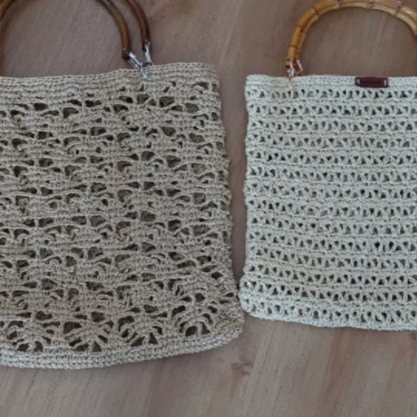 Bambu Saplı Fileli Örgü Tote Çanta