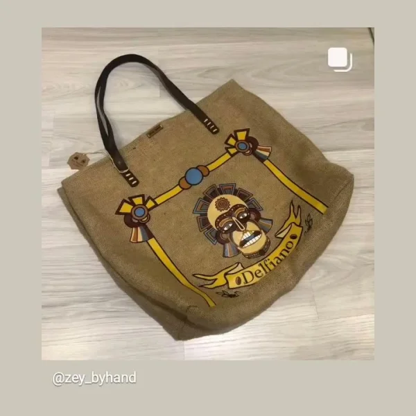 Etnik Baskılı Jüt Kumaş Plaj Çantası
