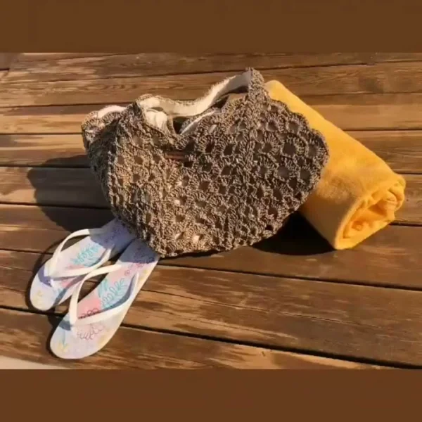 Grey Mesh Crochet Beach Bag