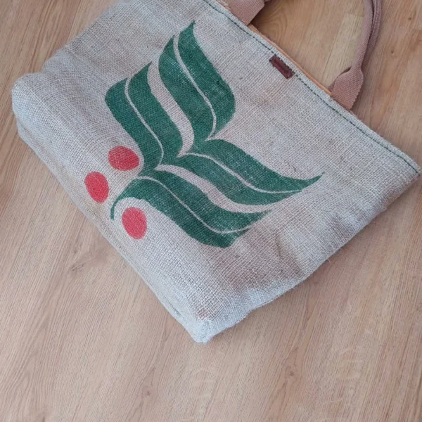 Yaprak Desenli Jüt Plaj Çantası