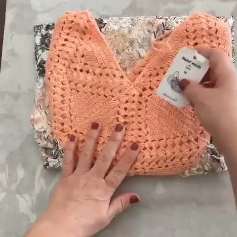 Peach Lace-Pattern Crochet Crop Top