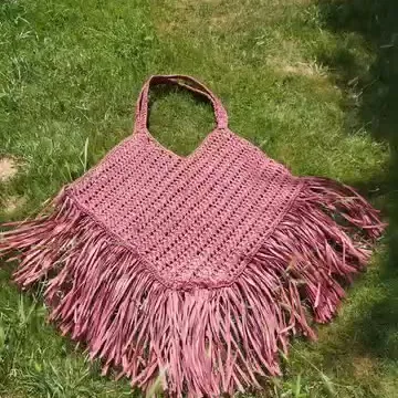 Gül Kurusu Saçaklı Örgü Plaj Çantası
